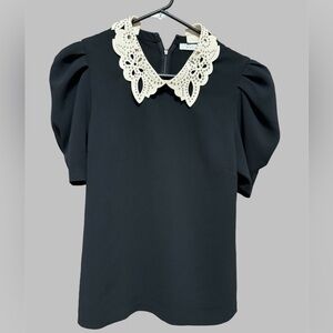 A.L.C. PUFF SLEEVE TOP WEST BLACK CREPE